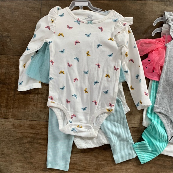2 New Carter’s 3 piece outfit sets tutu pants with watermelon and butterfly’s - Picture 5 of 6